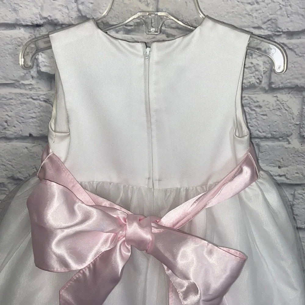 Us Angels 4T White and Pink Petal Tulle Flower Girl Dress